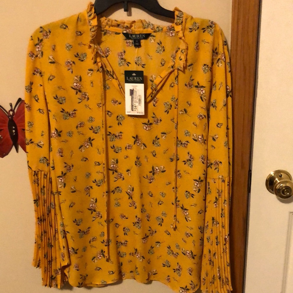 Ralph Lauren XL women gold multi floral blouse with tag